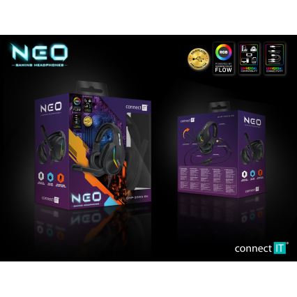 CONNECT IT CHP-3595-BK - LED RGB Cuffie da gioco cablate con microfono nero