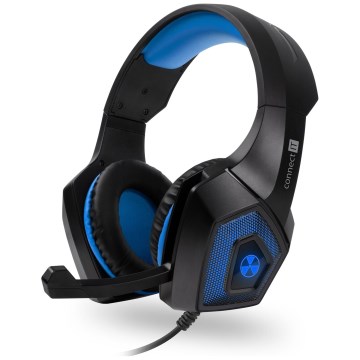 CONNECT IT CHP-5500-BL - LED Cuffie da gioco cablate con microfono nero/blu