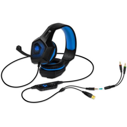 CONNECT IT CHP-5500-BL - LED Cuffie da gioco cablate con microfono nero/blu