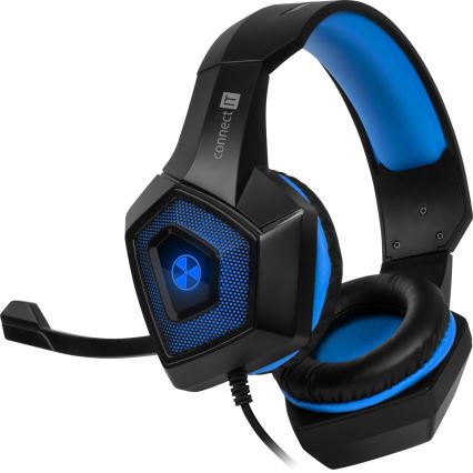 CONNECT IT CHP-5500-BL - LED Cuffie da gioco cablate con microfono nero/blu