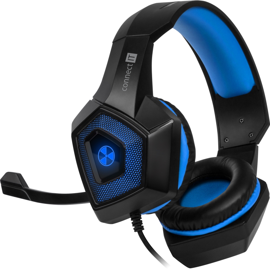 CONNECT IT CHP-5500-BL - LED Cuffie da gioco cablate con microfono nero/blu