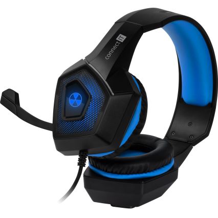 CONNECT IT CHP-5500-BL - LED Cuffie da gioco cablate con microfono nero/blu