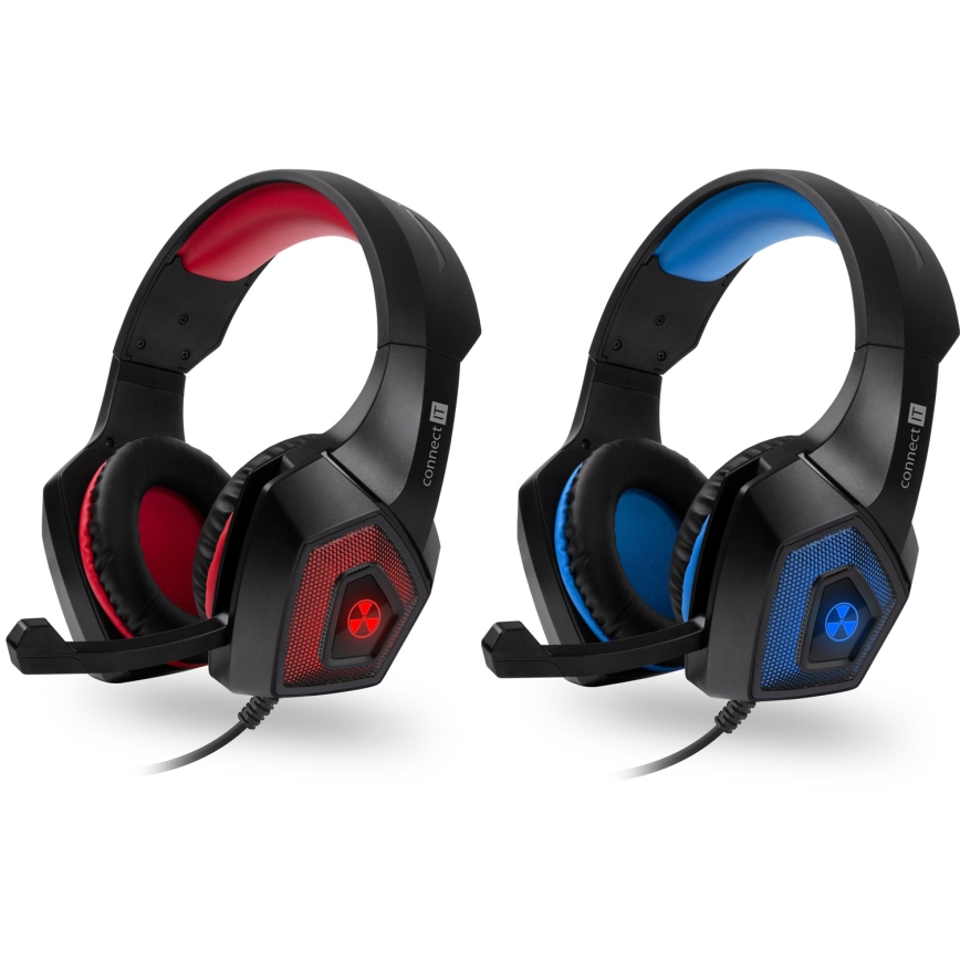 CONNECT IT CHP-5500-BL - LED Cuffie da gioco cablate con microfono nero/blu