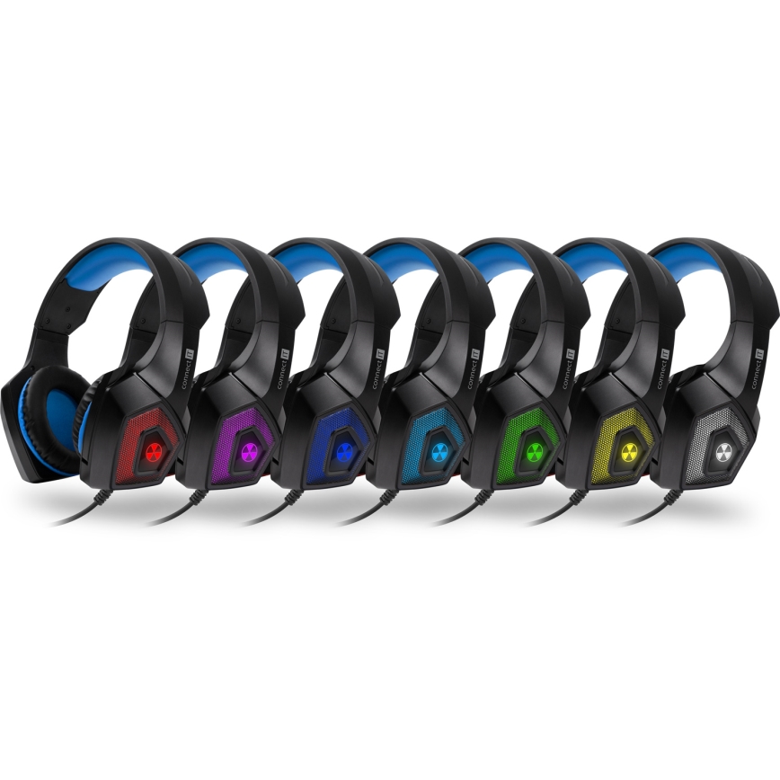 CONNECT IT CHP-5500-BL - LED Cuffie da gioco cablate con microfono nero/blu