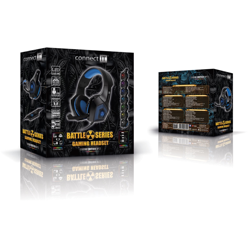 CONNECT IT CHP-5500-BL - LED Cuffie da gioco cablate con microfono nero/blu