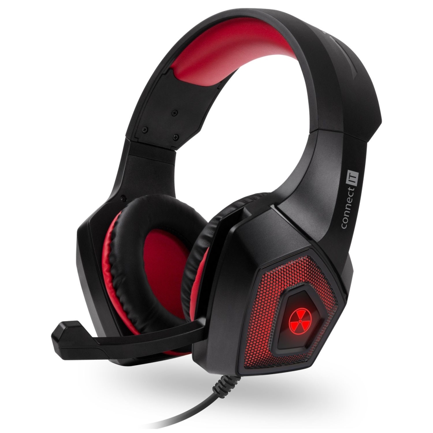 CONNECT IT CHP-5500-RD - LED Cuffie da gioco cablate con microfono nero/rosso