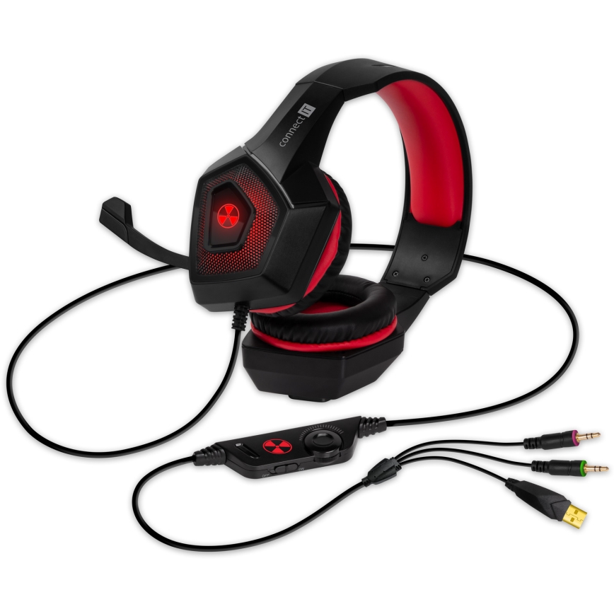 CONNECT IT CHP-5500-RD - LED Cuffie da gioco cablate con microfono nero/rosso