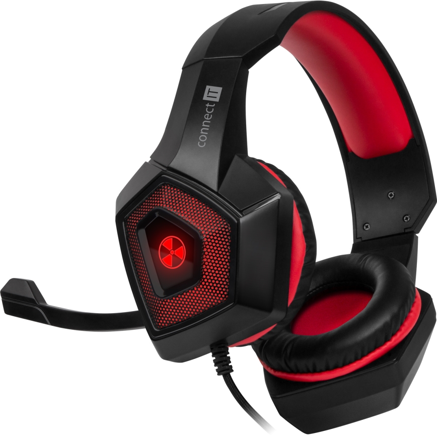 CONNECT IT CHP-5500-RD - LED Cuffie da gioco cablate con microfono nero/rosso