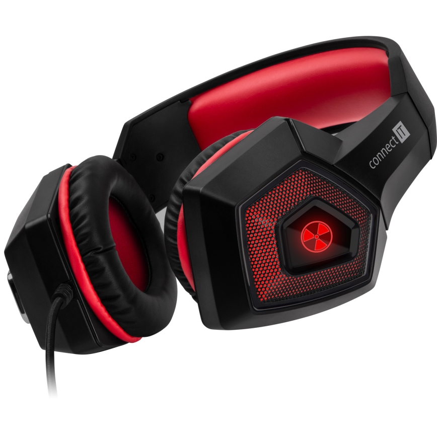 CONNECT IT CHP-5500-RD - LED Cuffie da gioco cablate con microfono nero/rosso