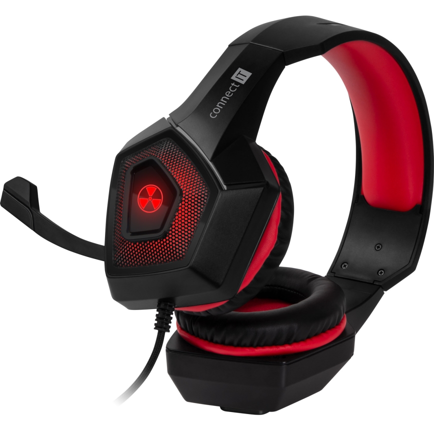 CONNECT IT CHP-5500-RD - LED Cuffie da gioco cablate con microfono nero/rosso