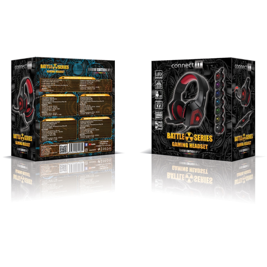 CONNECT IT CHP-5500-RD - LED Cuffie da gioco cablate con microfono nero/rosso
