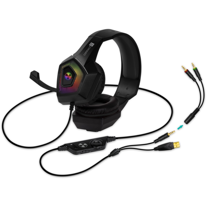 CONNECT IT CHP-5600-BK - LED RGB Cuffie da gioco cablate con microfono nero