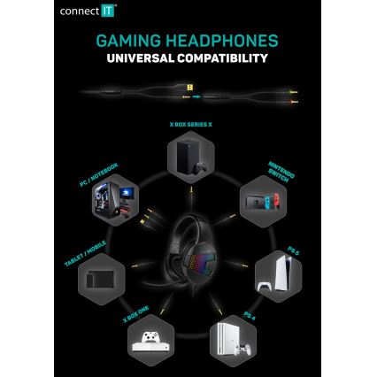 CONNECT IT CHP-5600-BK - LED RGB Cuffie da gioco cablate con microfono nero
