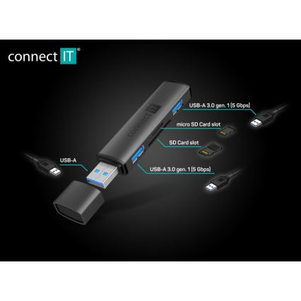 CONNECT IT CHU-4060-AN - USB-A hub con memory card reader 4in1
