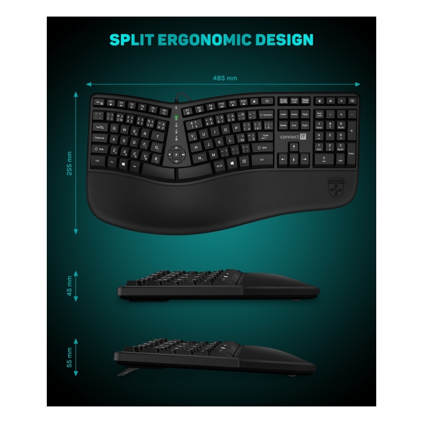 CONNECT IT CKB-2800-CS - Tastiera wireless ergonomica con CZ/SK localization nero