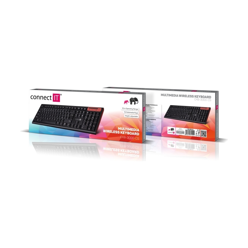 CONNECT IT CKB-3000-CS - Tastiera multimediale senza fili con localizzazione CZ/SK 2xAAA nero