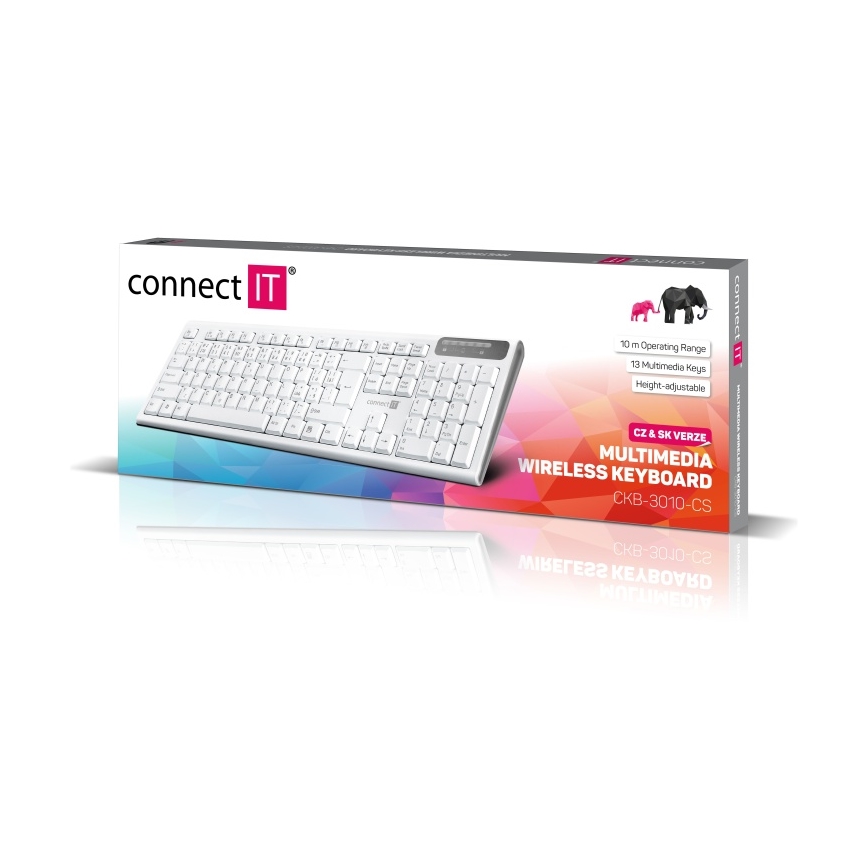 CONNECT IT CKB-3010-CS - Tastiera multimediale senza fili con localizzazione CZ/SK 2xAAA bianco
