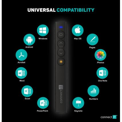 CONNECT IT CLP-2050-BK - Presentatore wireless con puntatore laser 1xAAA