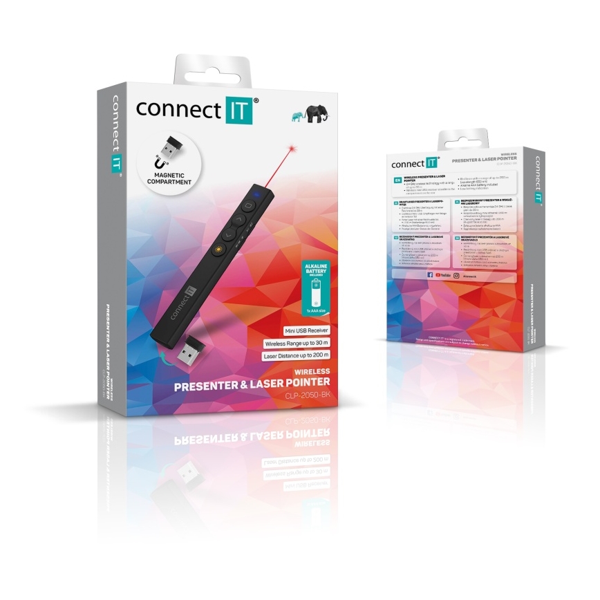 CONNECT IT CLP-2050-BK - Presentatore wireless con puntatore laser 1xAAA