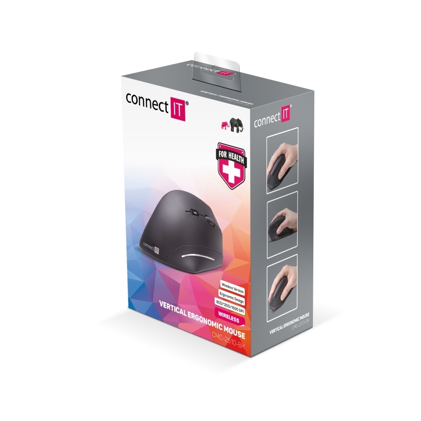 CONNECT IT CMO-2510-BK - mouse ergonomico Verti Wireless 800/1200/1600 DPI 2xAAA nero
