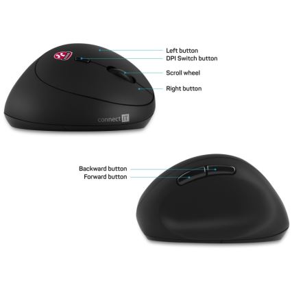 CONNECT IT CMO-2600-BK - Mouse ergonomico wireless 800/1200/1600 DPI 1xAA nero
