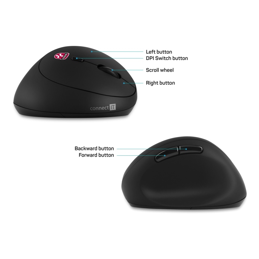 CONNECT IT CMO-2600-BK - Mouse ergonomico wireless 800/1200/1600 DPI 1xAA nero