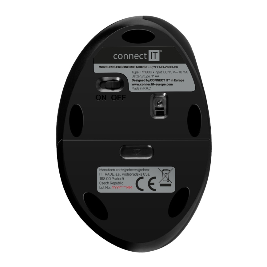 CONNECT IT CMO-2600-BK - Mouse ergonomico wireless 800/1200/1600 DPI 1xAA nero