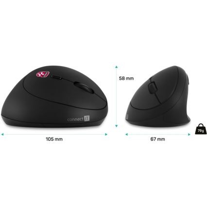CONNECT IT CMO-2600-BK - Mouse ergonomico wireless 800/1200/1600 DPI 1xAA nero