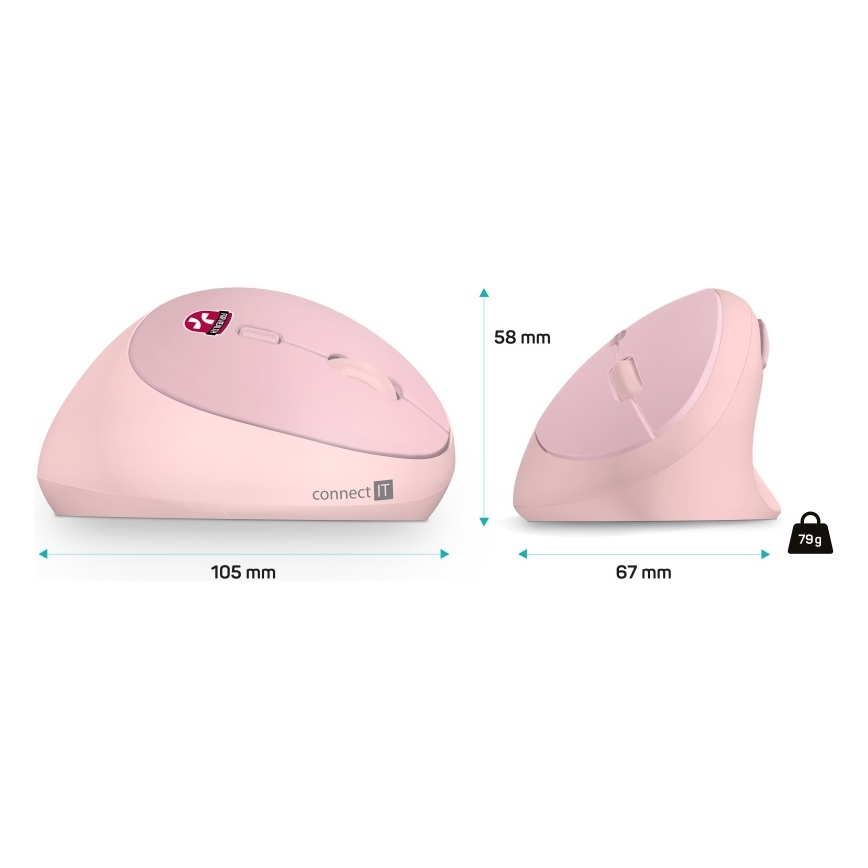 CONNECT IT CMO-2600-PK - Mouse ergonomico senza fili 800/1200/1600 DPI selezionabili 1xAA rosa
