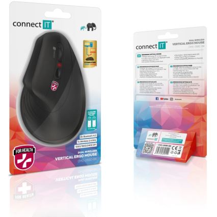 CONNECT IT CMO-2880-BK - Mouse ergonomico wireless Verti TriMode 1000/1600/2400 DPI 2xAAA nero
