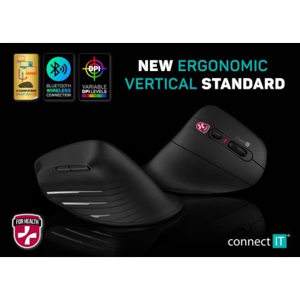 CONNECT IT CMO-2880-BK - Mouse ergonomico wireless Verti TriMode 1000/1600/2400 DPI 2xAAA nero