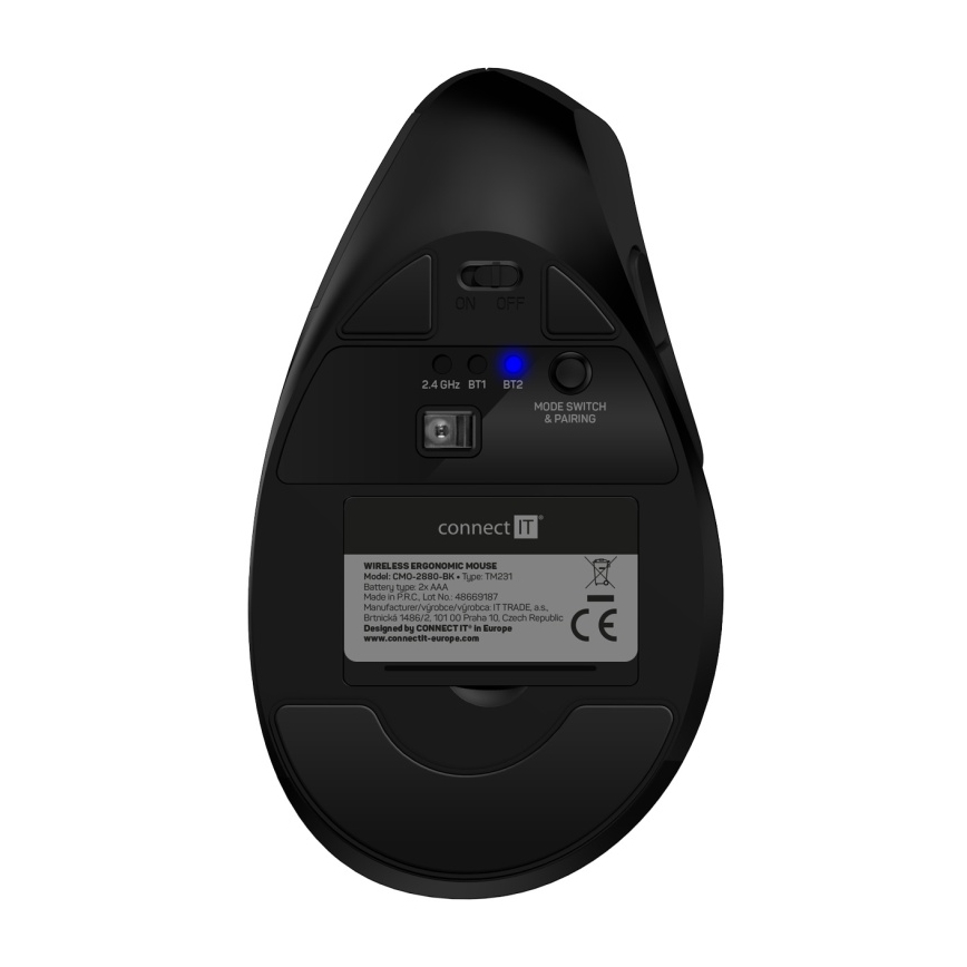 CONNECT IT CMO-2880-BK - Mouse ergonomico wireless Verti TriMode 1000/1600/2400 DPI 2xAAA nero