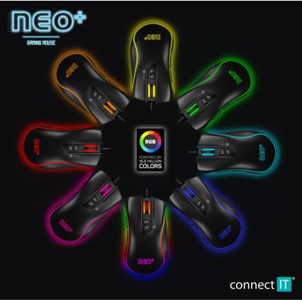 CONNECT IT CMO-3591-BK - LED RGB Mouse da gioco con cavo 500-7200 DPI nero