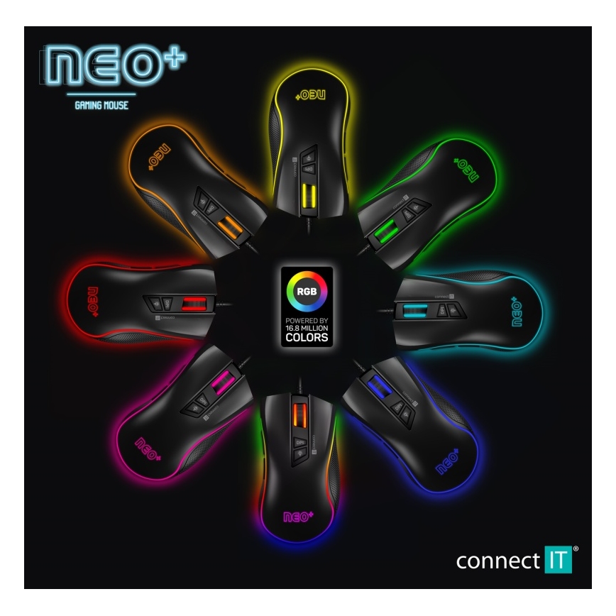 CONNECT IT CMO-3591-BK - LED RGB Mouse da gioco con cavo 500-7200 DPI nero