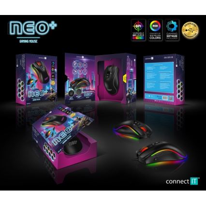 CONNECT IT CMO-3591-BK - LED RGB Mouse da gioco con cavo 500-7200 DPI nero