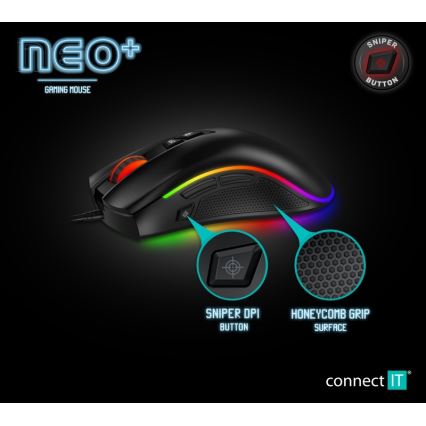 CONNECT IT CMO-3591-BK - Mouse da gioco cablata LED RGB 500-7200 DPI nera