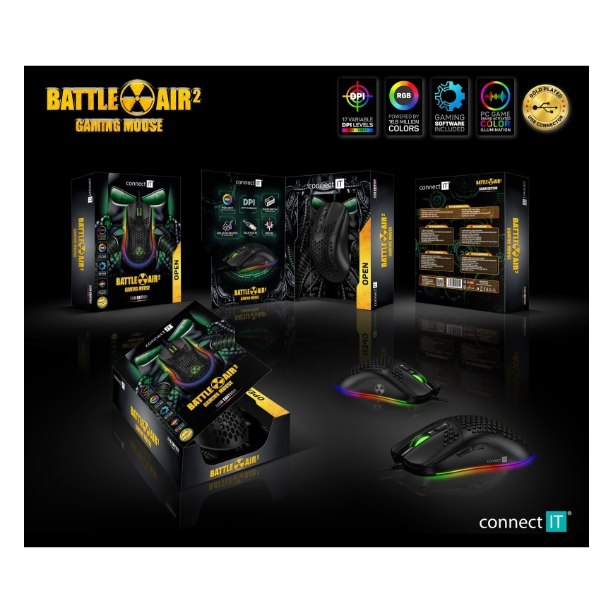 CONNECT IT CMO-5511-BK - Mouse da gioco cablata LED RGB 200-12800 DPI nera