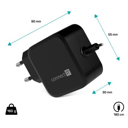 CONNECT IT CNP-1660-BK - Adattatore di alimentazione universale per notebook USB-C 67W