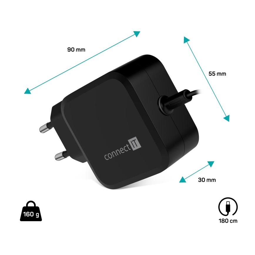 CONNECT IT CNP-1660-BK - Adattatore di alimentazione universale per notebook USB-C 67W
