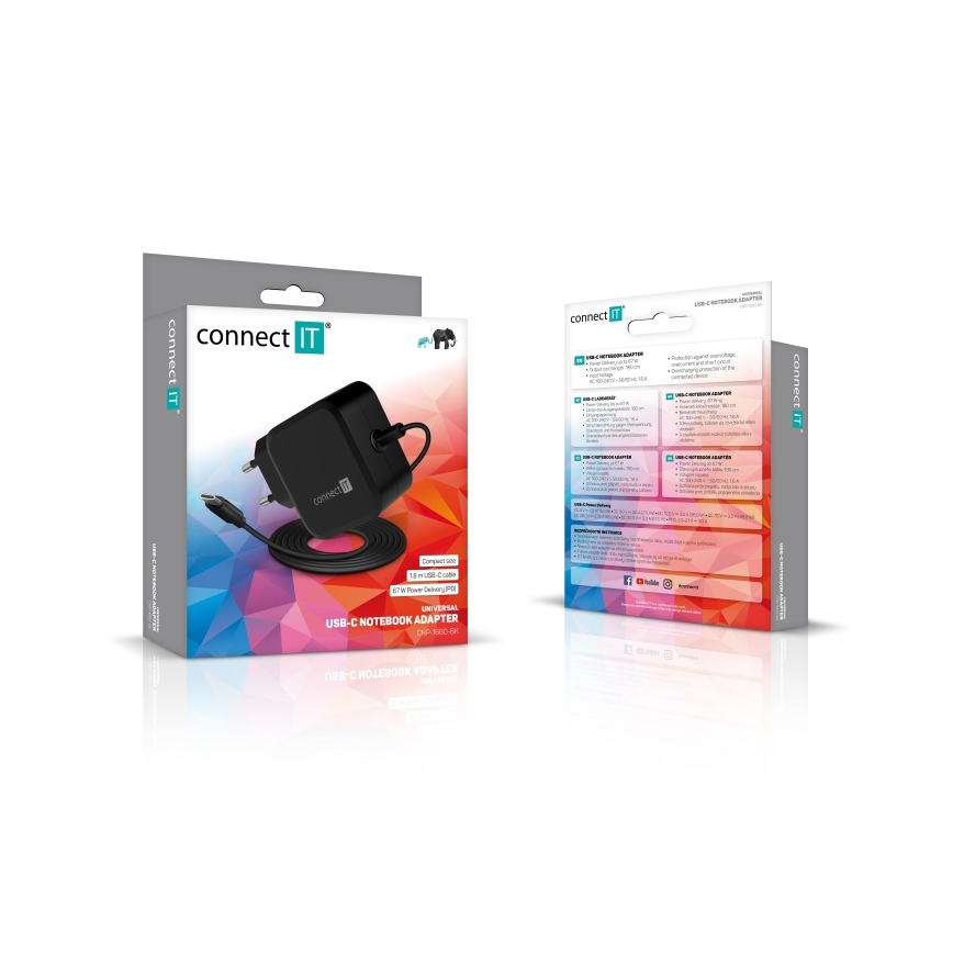 CONNECT IT CNP-1660-BK - Adattatore di alimentazione universale per notebook USB-C 67W
