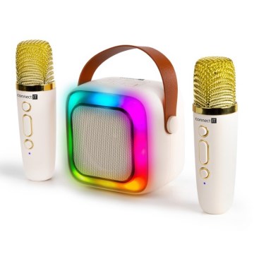 CONNECT IT CSP-1010-BG - Altoparlante LED RGB con 2 microfoni wireless 2Mic 5W/1200 mAh + 2x 400 mAh crema/oro