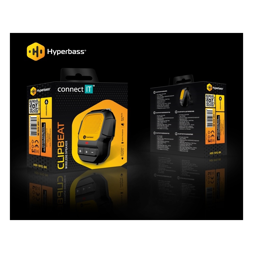 CONNECT IT HSP-1010-BK - Altoparlante senza fili con microfono ClipBEAT 2W/5V 560 mAh IPX7 nero/giallo