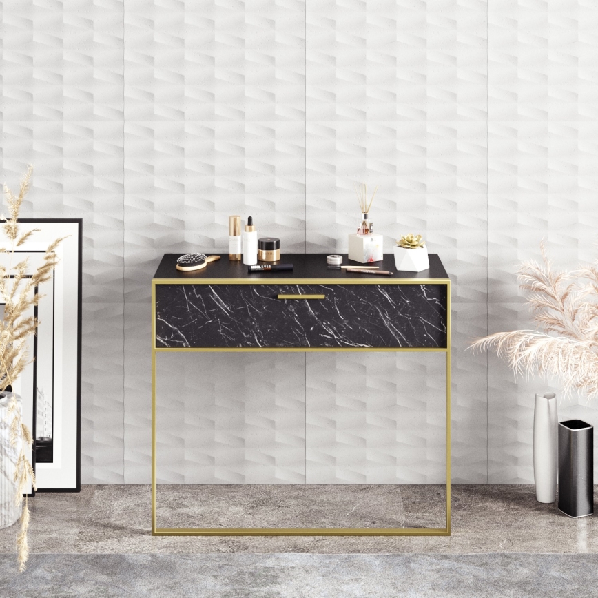 Consolle da parete POLKA 76,8x90 cm oro/nero