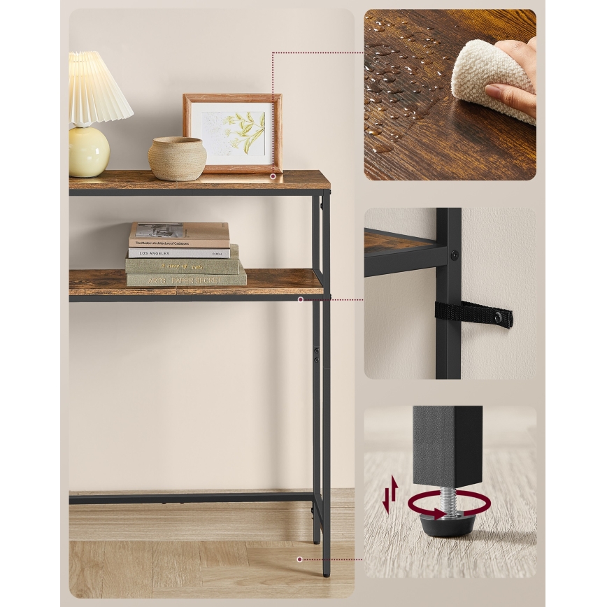 Consolle LUVOR 80x20 cm con prese integrate e porte USB, marrone/nero