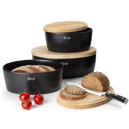 Continenta C3730 - Portapane con coperchio 30x23 cm nero/legno di gomma