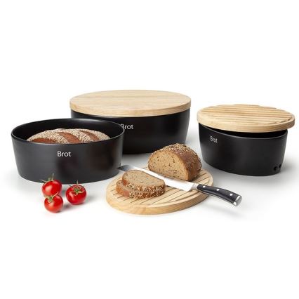 Continenta C3730 - Portapane con coperchio 30x23 cm nero/legno di gomma
