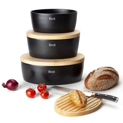 Continenta C3730 - Portapane con coperchio 30x23 cm nero/legno di gomma