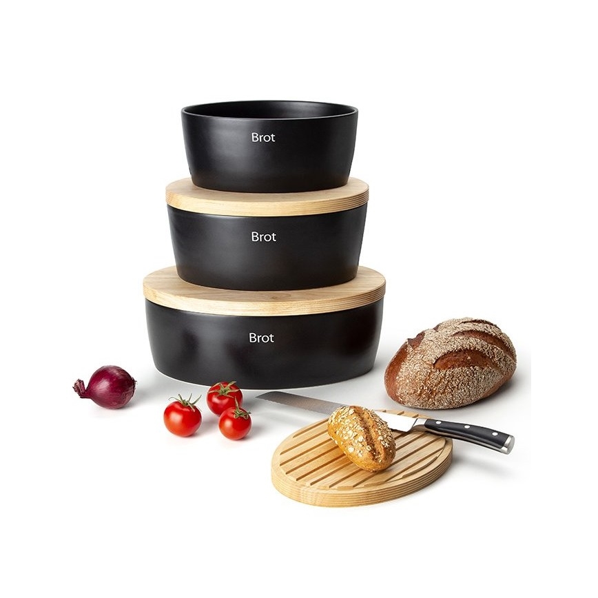 Continenta C3730 - Portapane con coperchio 30x23 cm nero/legno di gomma