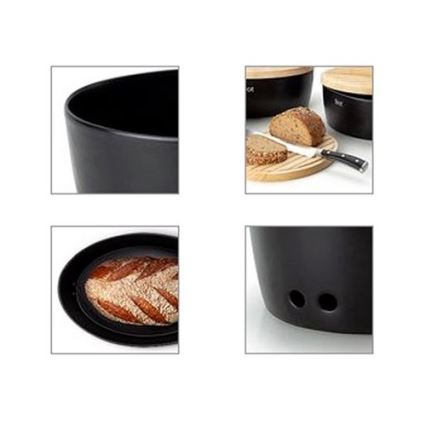 Continenta C3730 - Portapane con coperchio 30x23 cm nero/legno di gomma