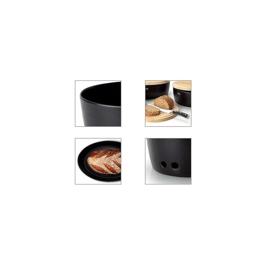 Continenta C3730 - Portapane con coperchio 30x23 cm nero/legno di gomma